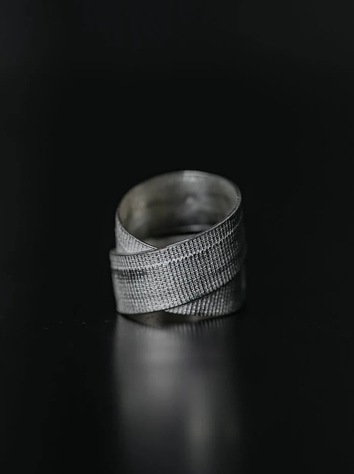 2-Bandage Silver Ring (2-VTGR04 ) | Vintage White