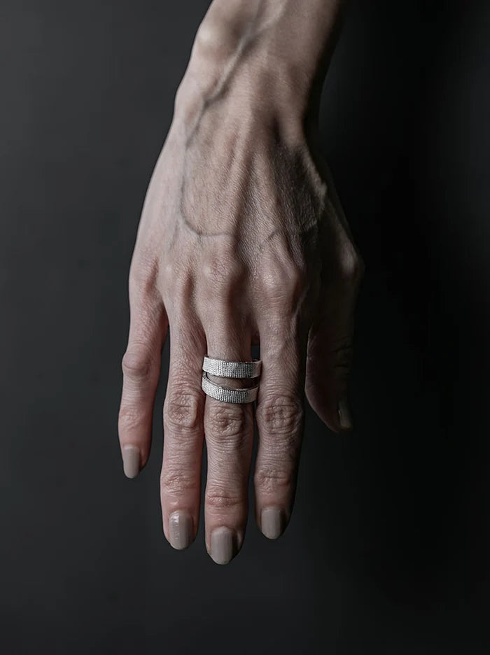 2-Bandage Silver Ring (2-VTGR05) | Vintage White