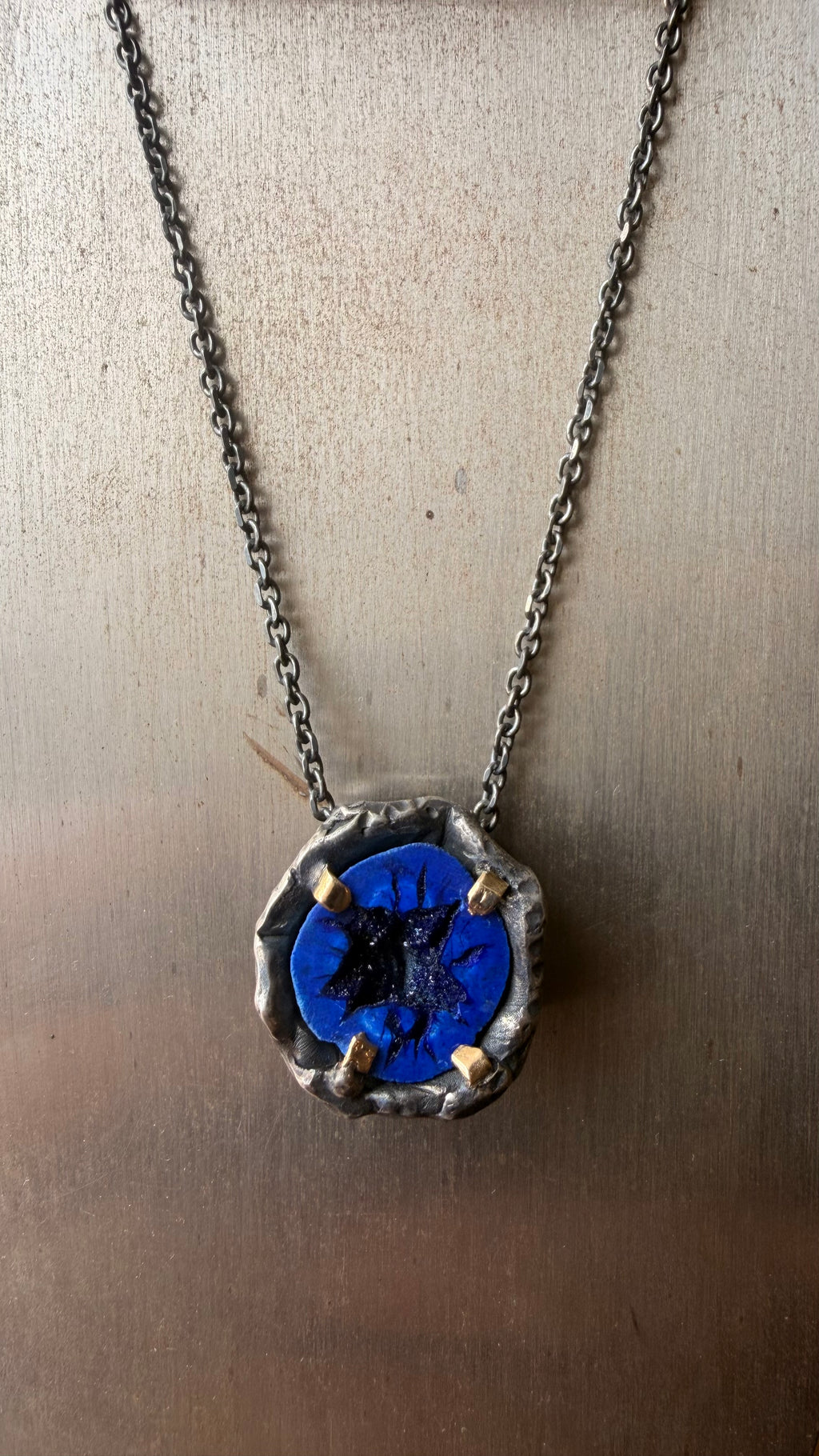 Azurite Necklace : 18k Yellow Gold Prongs