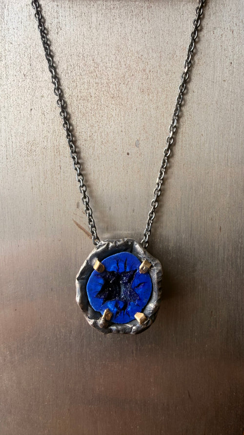 Azurite Necklace : 18k Yellow Gold Prongs